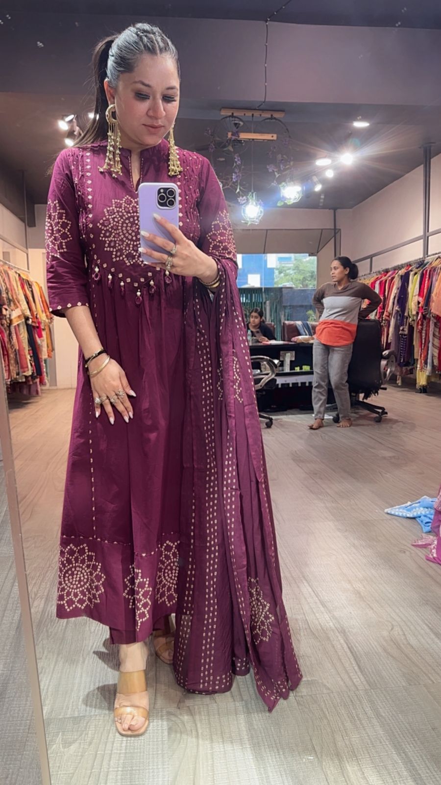 Elaichi Wine Cotton Anarkali Designer Cotton Suit