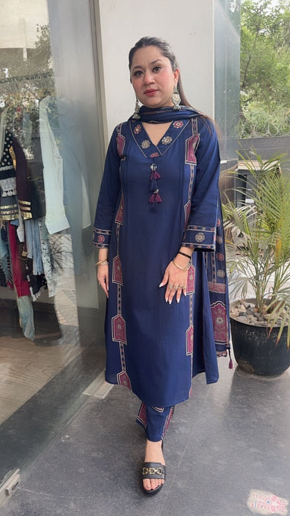 Jahan Navy Blue Cotton designer Suit