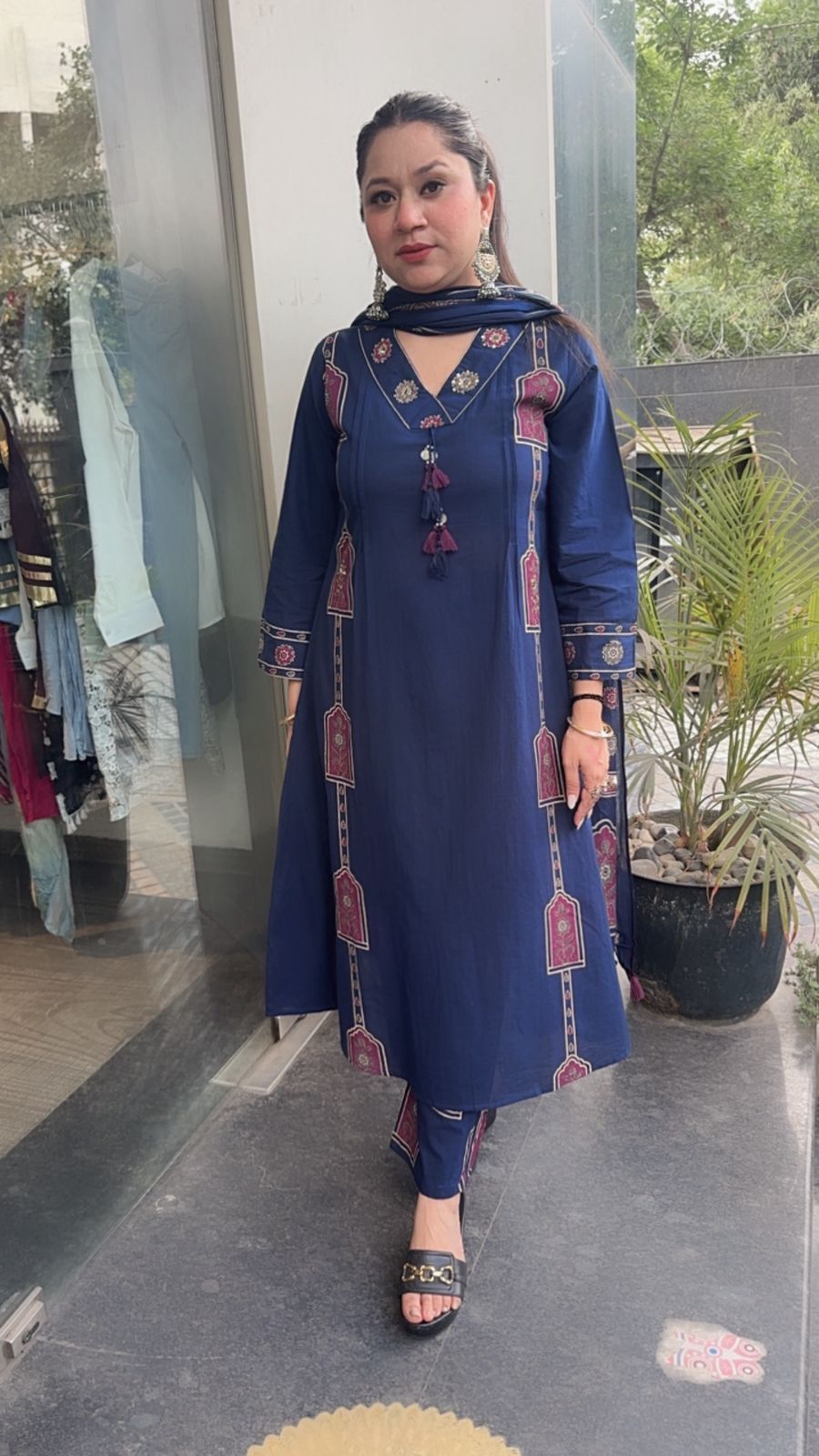 Jahan Navy Blue Cotton designer Suit