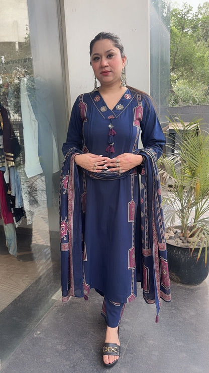 Jahan Navy Blue Cotton designer Suit