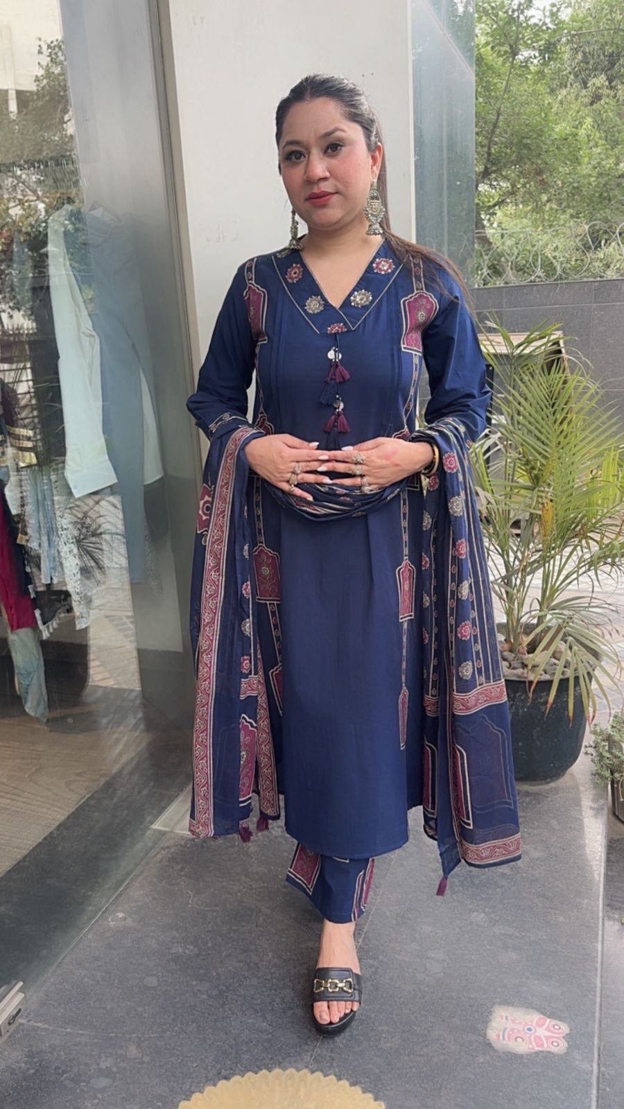 Jahan Navy Blue Cotton designer Suit