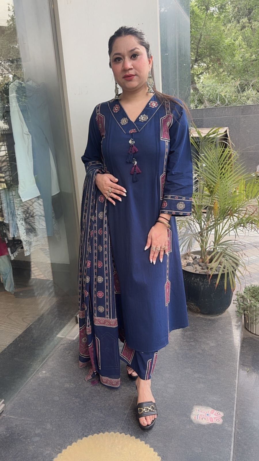 Jahan Navy Blue Cotton designer Suit