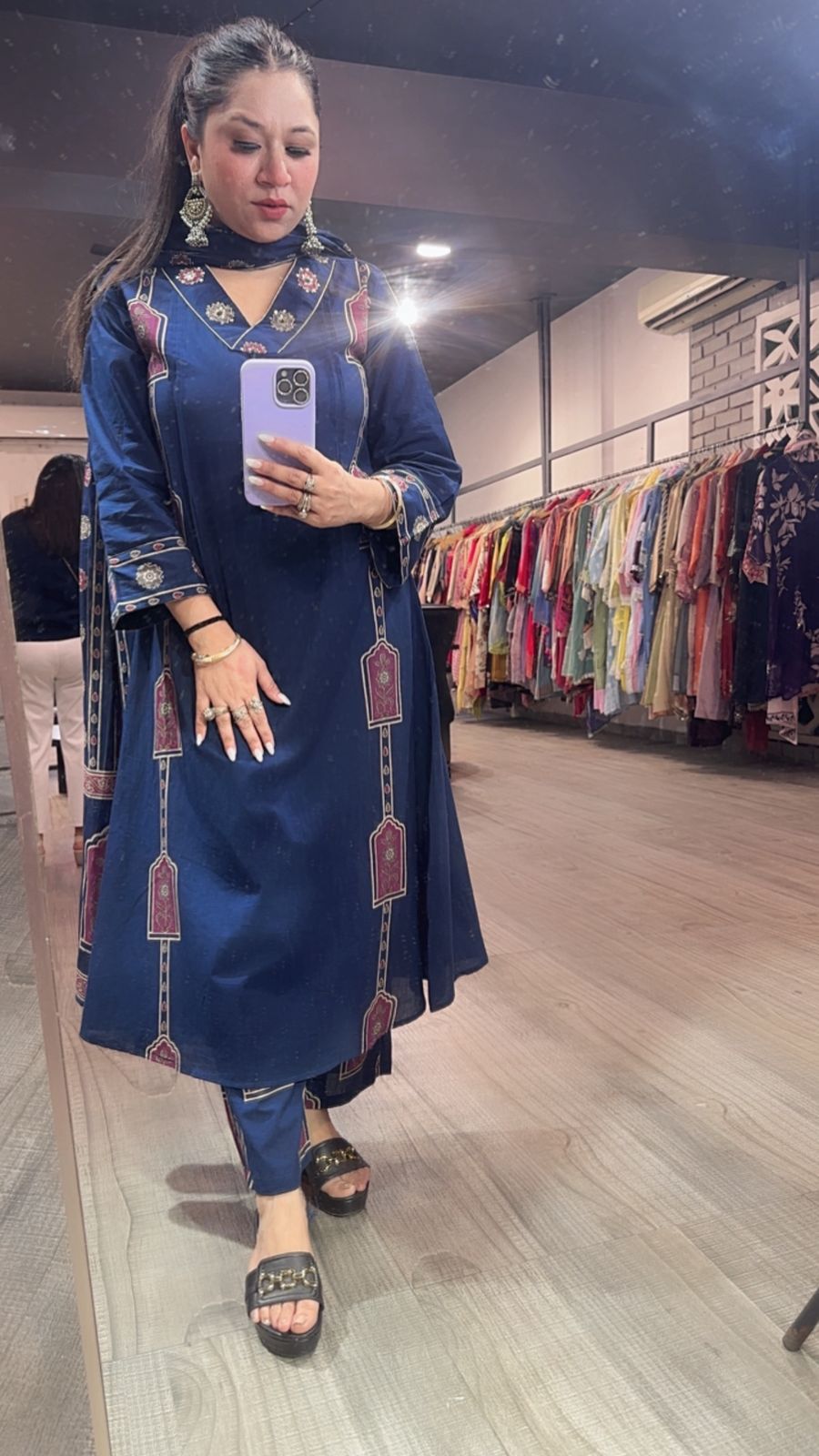 Jahan Navy Blue Cotton designer Suit