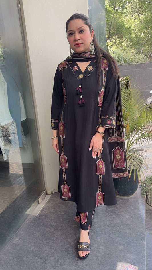 Jahan Black Cotton designer Suit