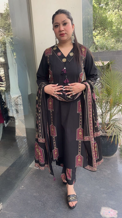 Jahan Black Cotton designer Suit