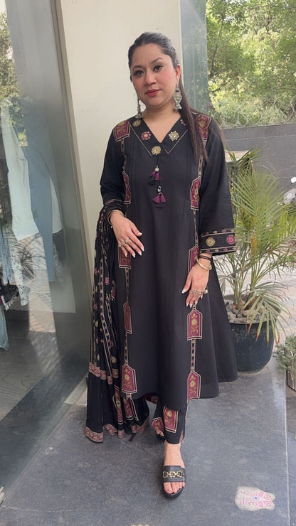 Jahan Black Cotton designer Suit