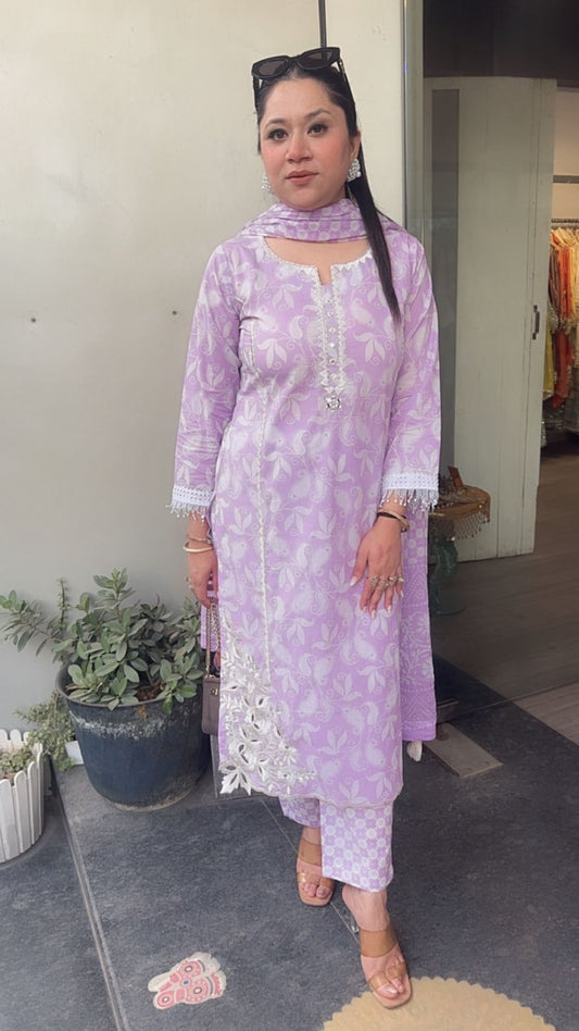 Ruffi lavander Cotton designer Suit