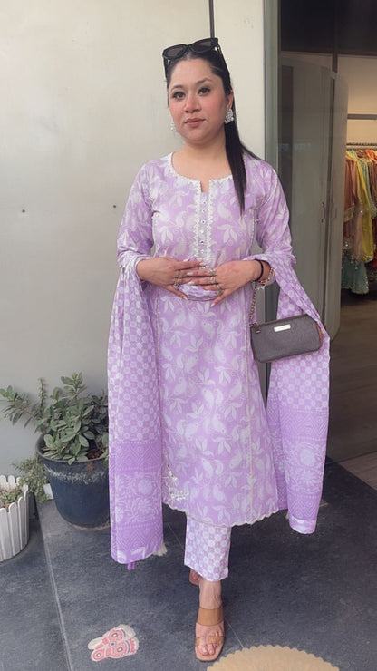 Ruffi lavander Cotton designer Suit