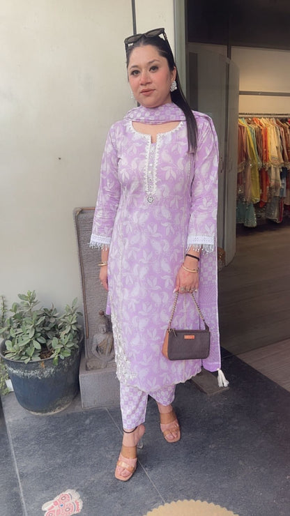 Ruffi lavander Cotton designer Suit