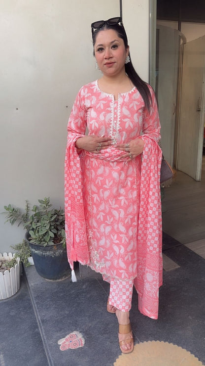 Ruffi Peach Pink Cotton designer Suit