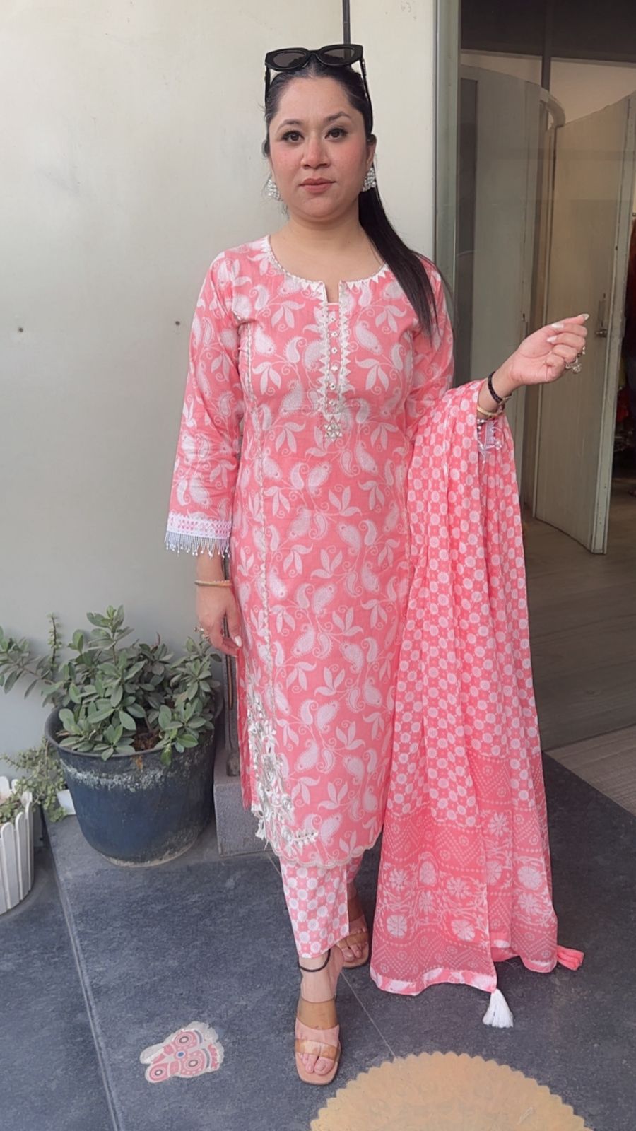 Ruffi Peach Pink Cotton designer Suit