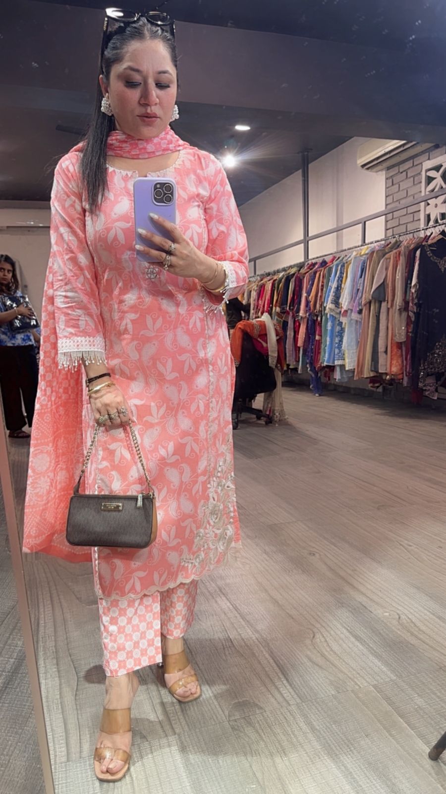 Ruffi Peach Pink Cotton designer Suit