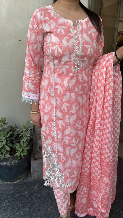 Ruffi Peach Pink Cotton designer Suit