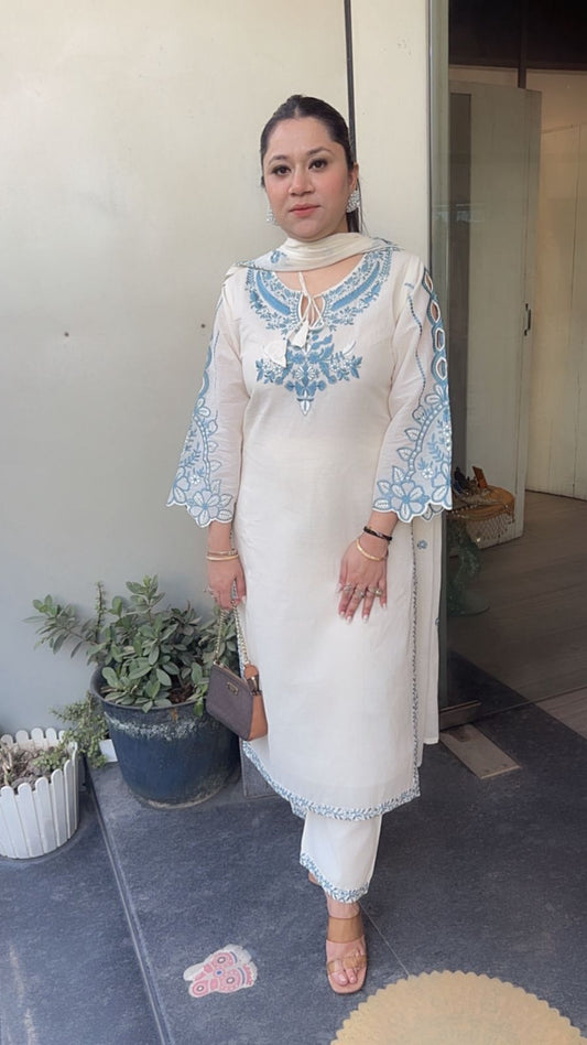Herbs Blue Ivory cotton Designer Suit