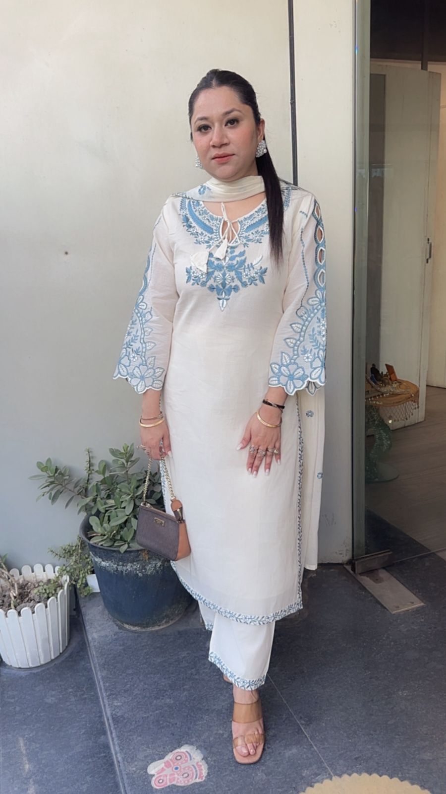 Herbs Blue Ivory cotton Designer Suit