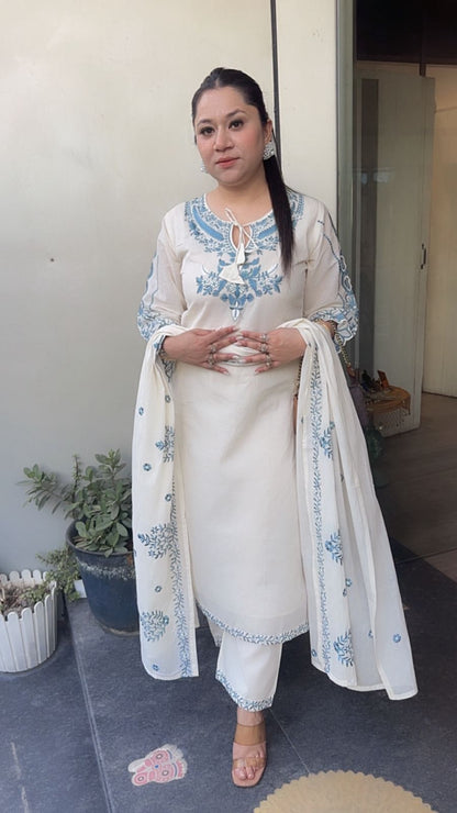 Herbs Blue Ivory cotton Designer Suit