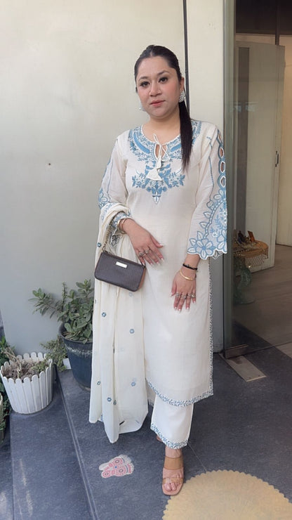 Herbs Blue Ivory cotton Designer Suit