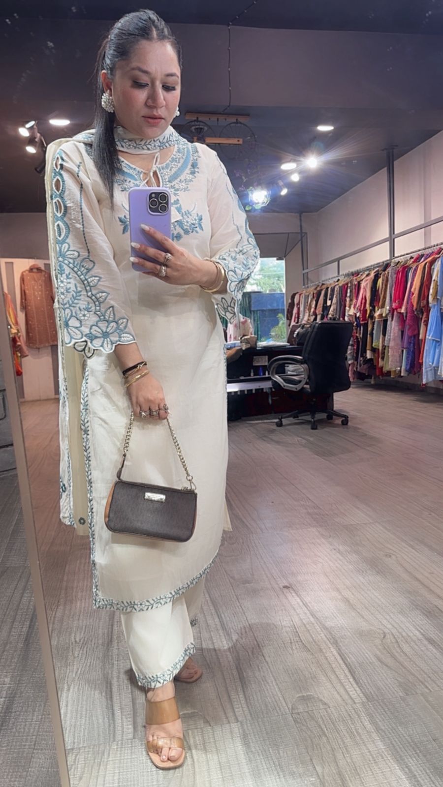 Herbs Blue Ivory cotton Designer Suit