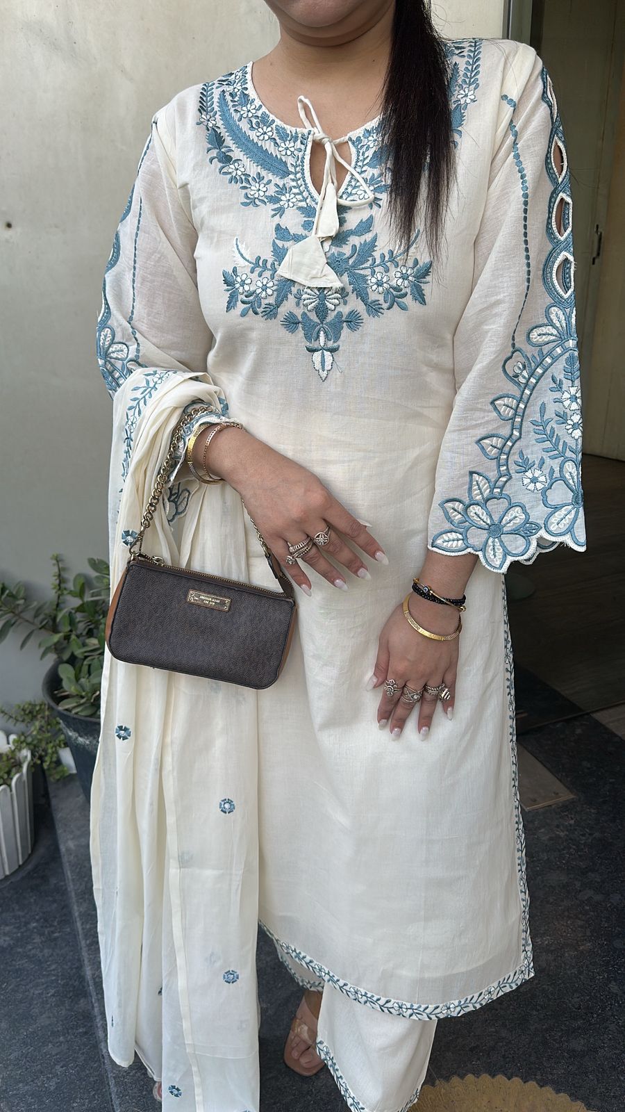 Herbs Blue Ivory cotton Designer Suit