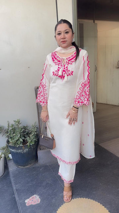 Herbs pink Ivory cotton Designer Suit