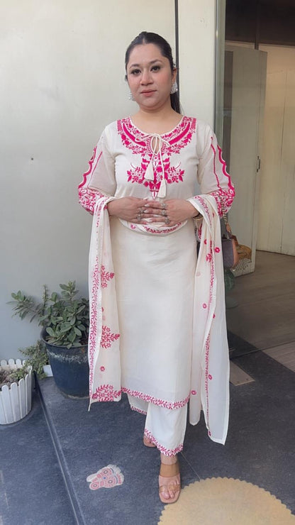 Herbs pink Ivory cotton Designer Suit