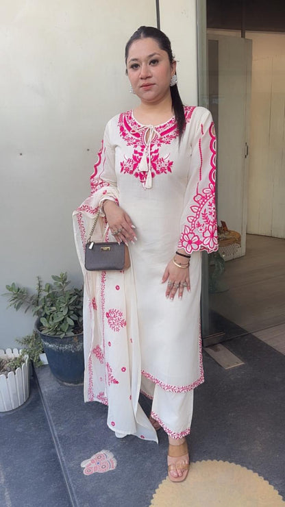 Herbs pink Ivory cotton Designer Suit