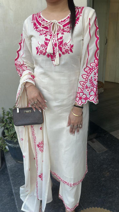 Herbs pink Ivory cotton Designer Suit