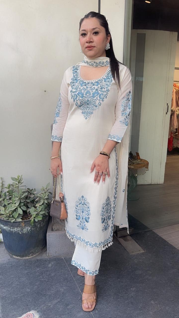 Kaffee Blue Ivory cotton Designer Suit