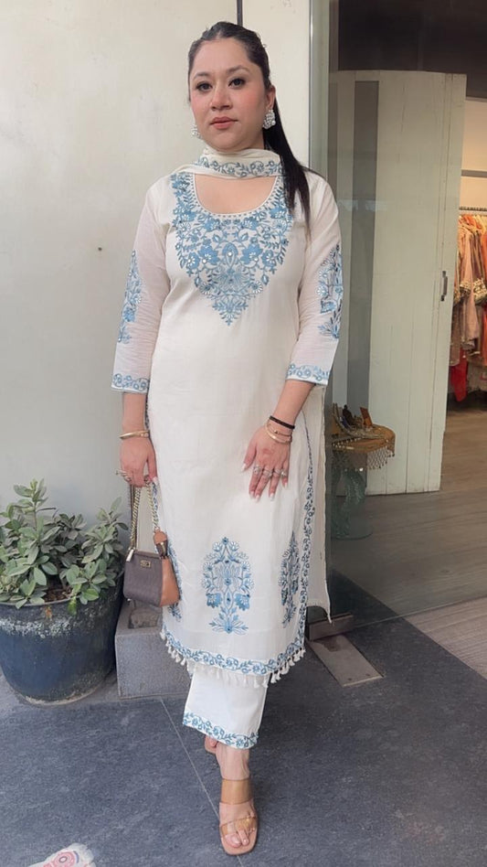 Kaffee Blue Ivory cotton Designer Suit