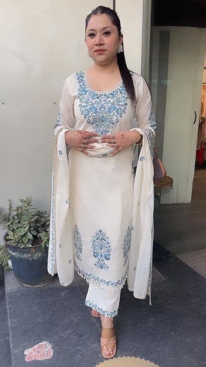 Kaffee Blue Ivory cotton Designer Suit