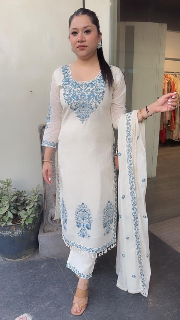 Kaffee Blue Ivory cotton Designer Suit