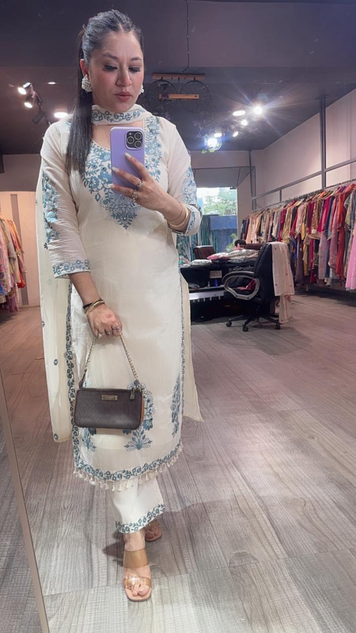 Kaffee Blue Ivory cotton Designer Suit