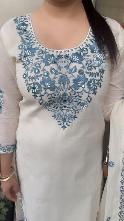 Kaffee Blue Ivory cotton Designer Suit