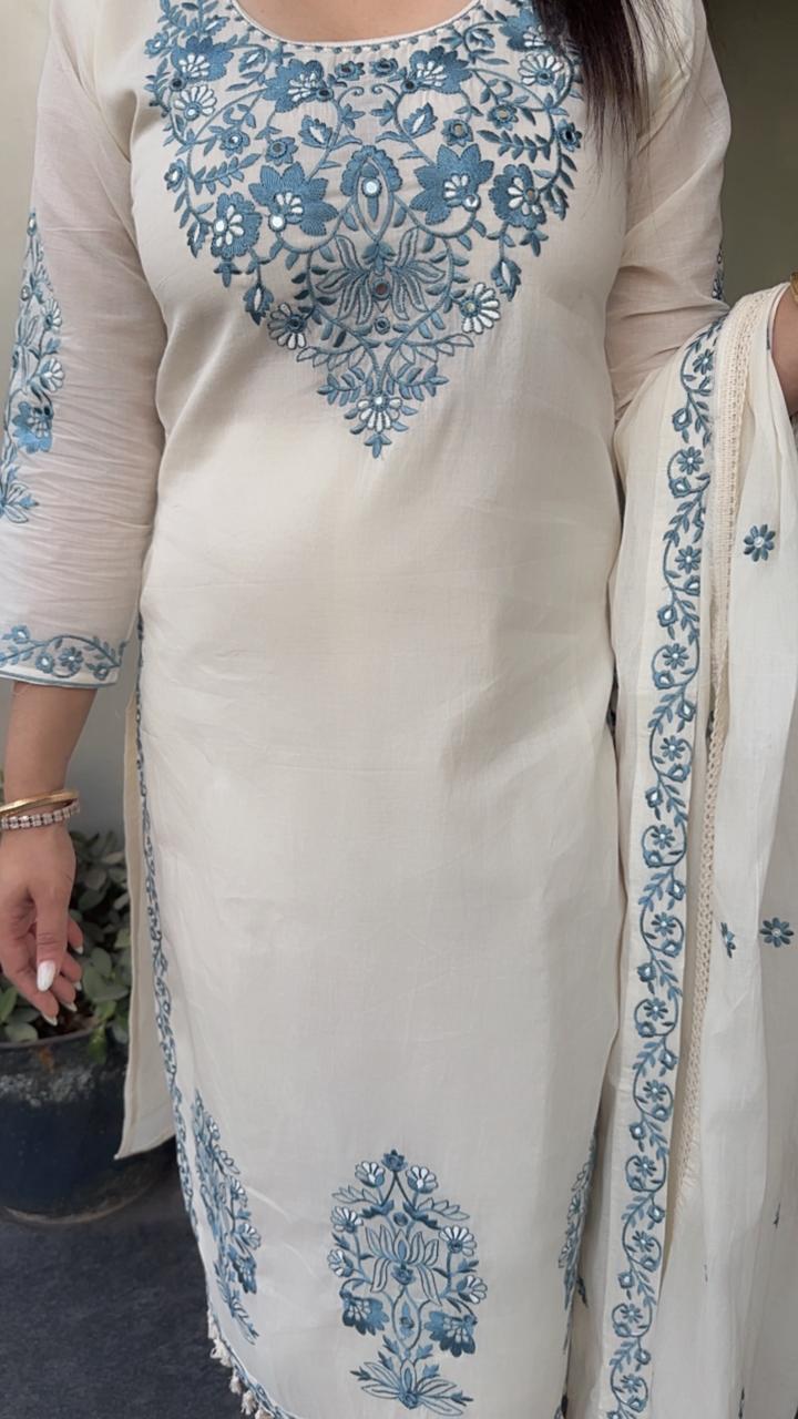 Kaffee Blue Ivory cotton Designer Suit