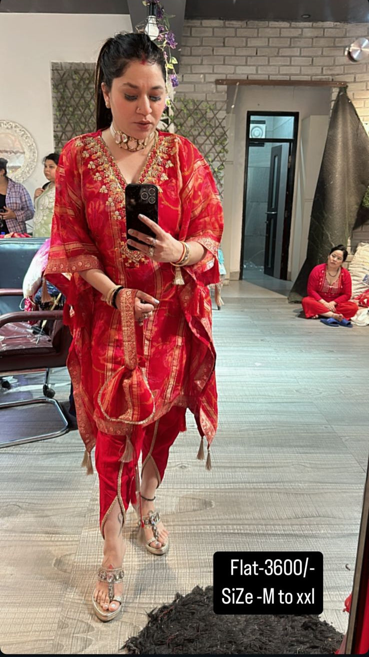 Dhoti style Red Designer pc