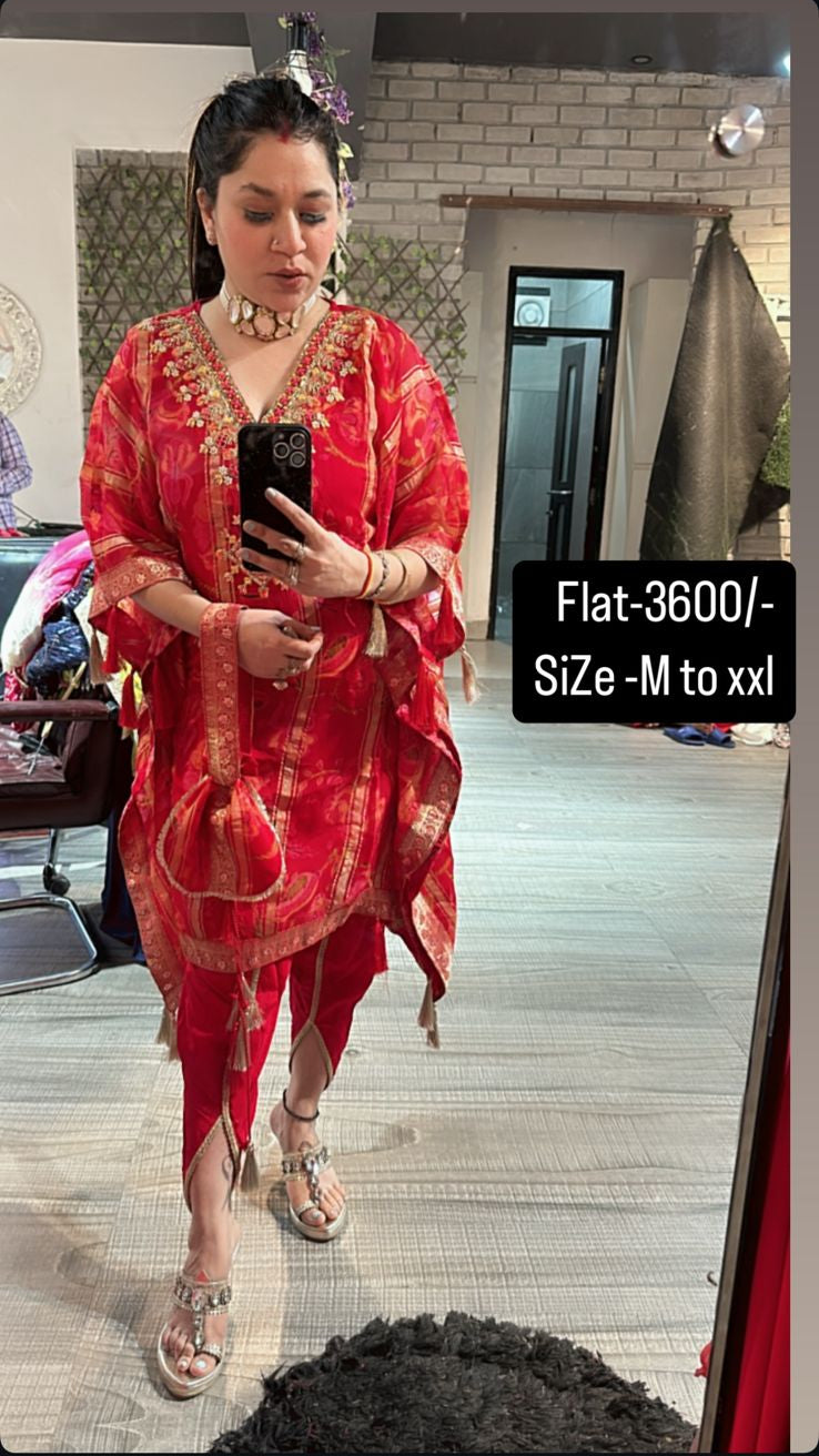 Dhoti style Red Designer pc