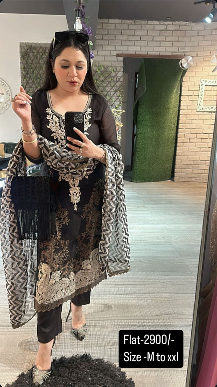 Black Check Dupatta suit
