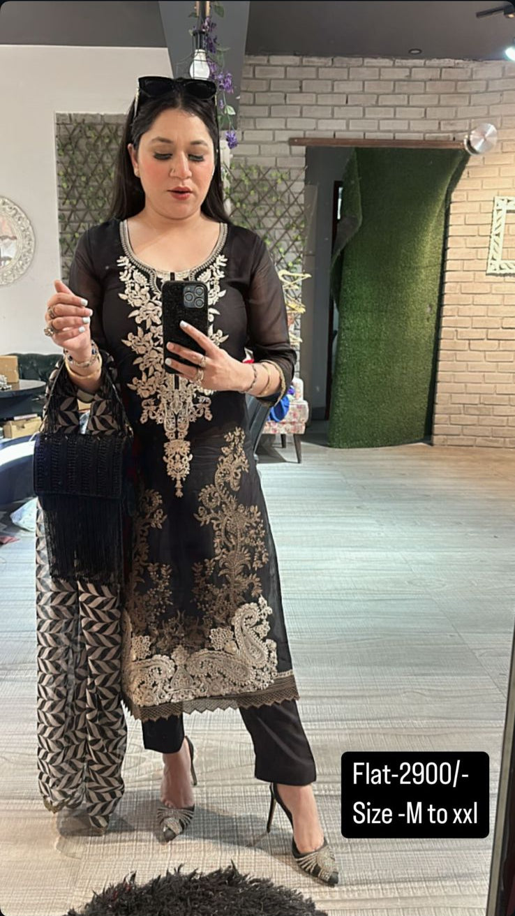 Black Check Dupatta suit