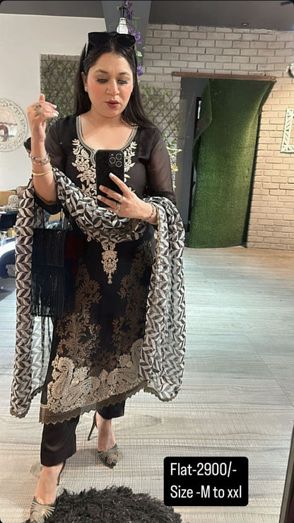 Black Check Dupatta suit