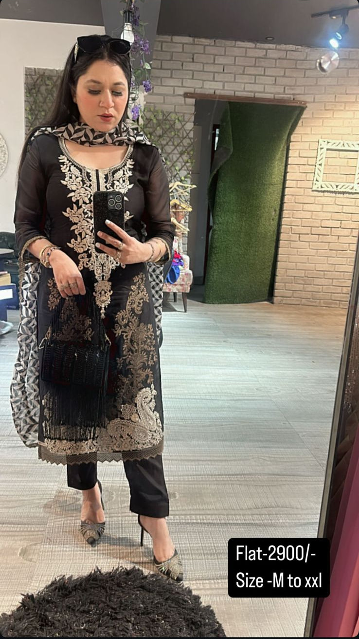 Black Check Dupatta suit