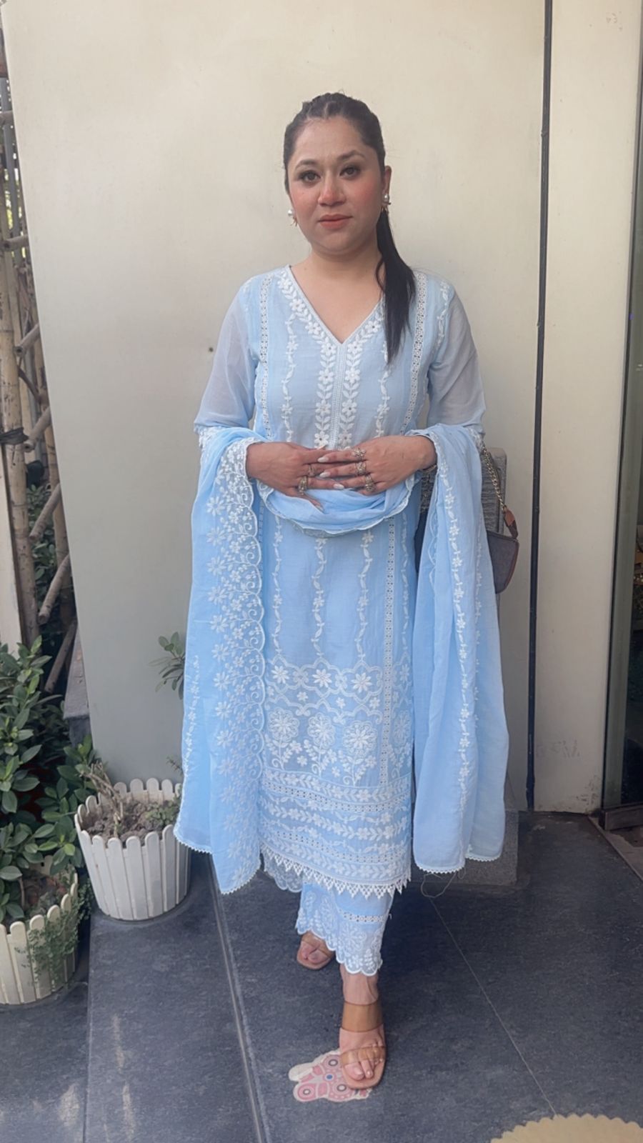 Kabeer powder Blue chikankari Designer Suit