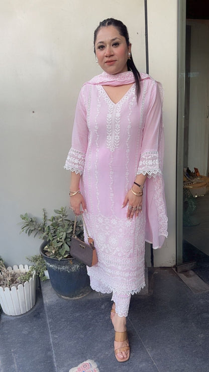 Kabeer Baby Pink chikankari Designer Suit