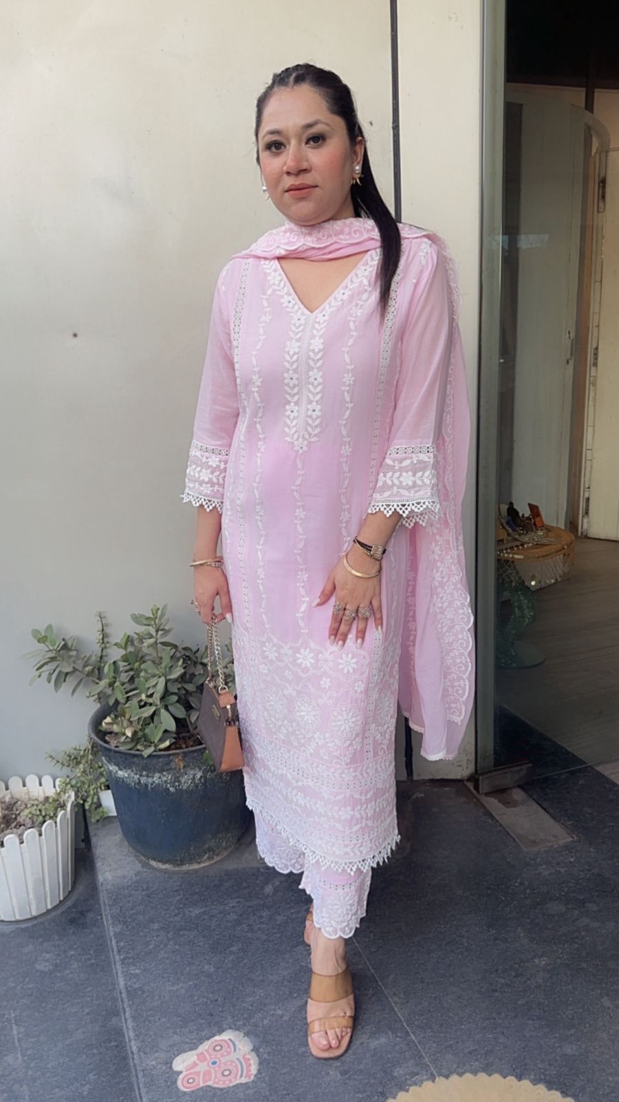 Kabeer Baby Pink chikankari Designer Suit