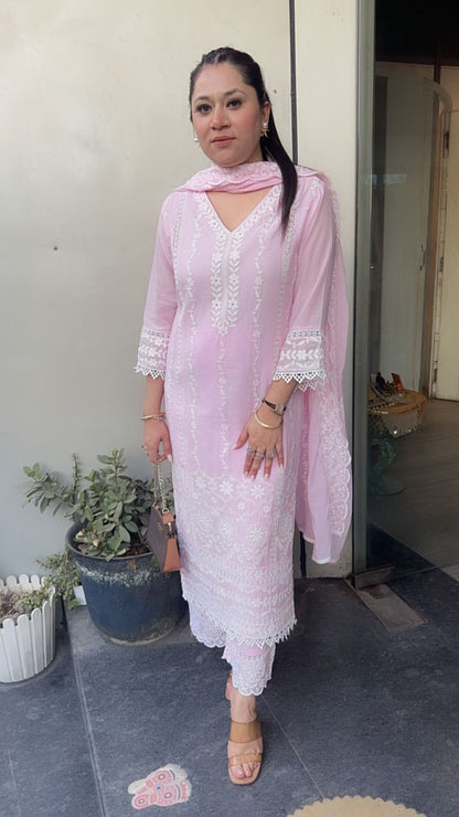 Kabeer Baby Pink chikankari Designer Suit