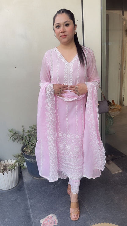 Kabeer Baby Pink chikankari Designer Suit