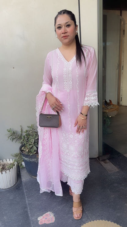 Kabeer Baby Pink chikankari Designer Suit