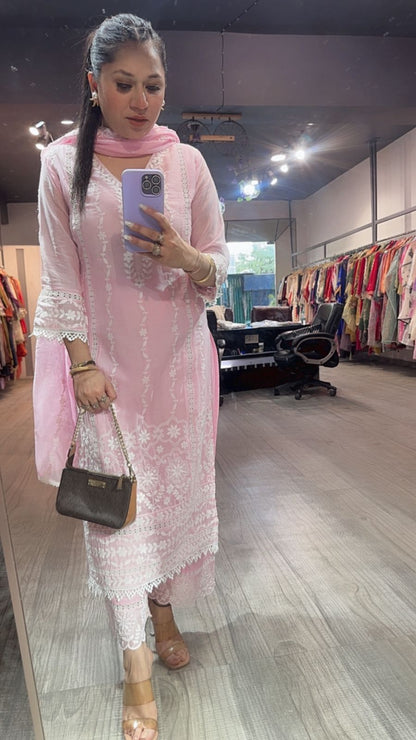 Kabeer Baby Pink chikankari Designer Suit