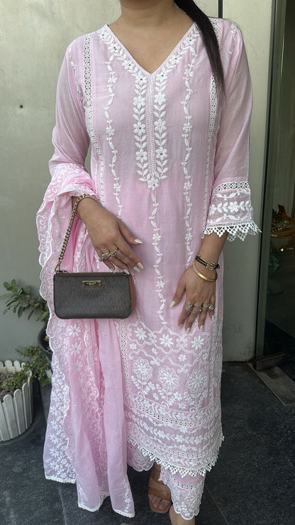 Kabeer Baby Pink chikankari Designer Suit