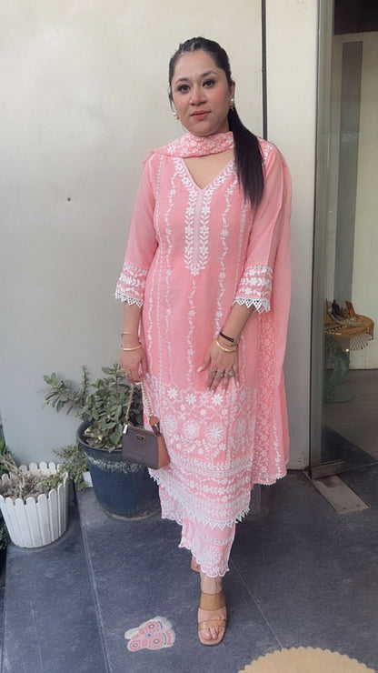 Kabeer peach chikankari Designer Suit