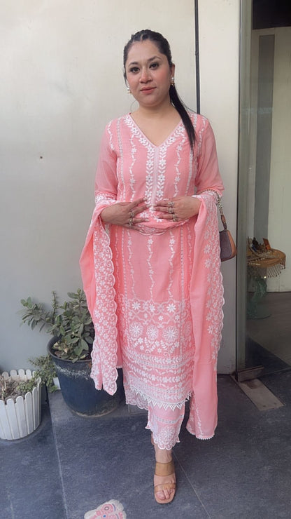 Kabeer peach chikankari Designer Suit